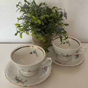 4 Vintage Royal Kent Collection-Poland Tea Cup and Saucer Plates China Floral